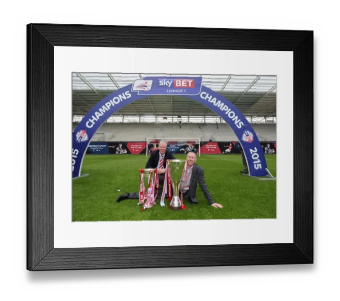 Framed Print : Bristol City Football Club: Champions with David Lloyd and Adam Baker and the Sky Bet League One and JPT Trophies (May 2015) Framed Print : Bristol City Football Club: Champions with David Lloyd and Adam Baker and the Sky Bet League One and JPT Trophies (May 2015)