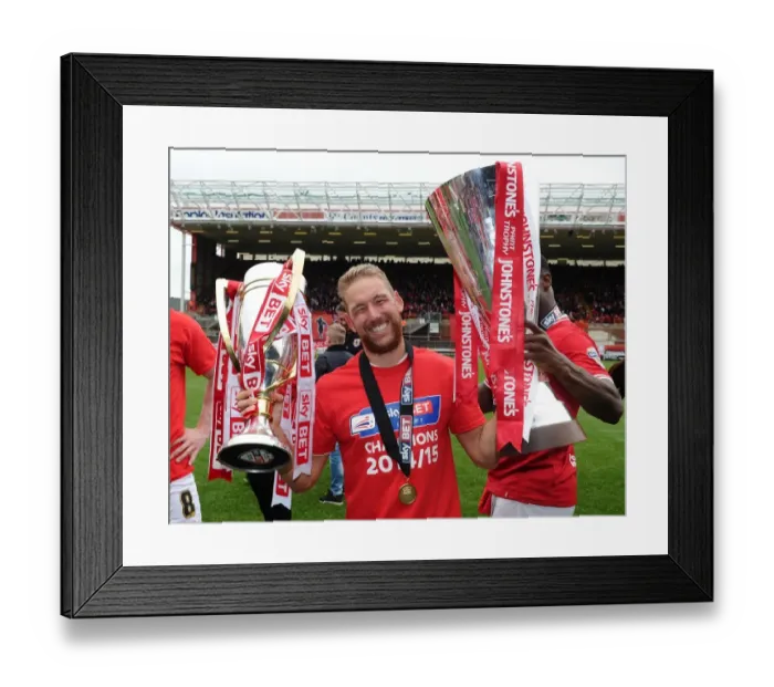 Framed Print : Bristol City's Double Victory: League One and JPT Trophies - Scott Wagstaff Celebrates
