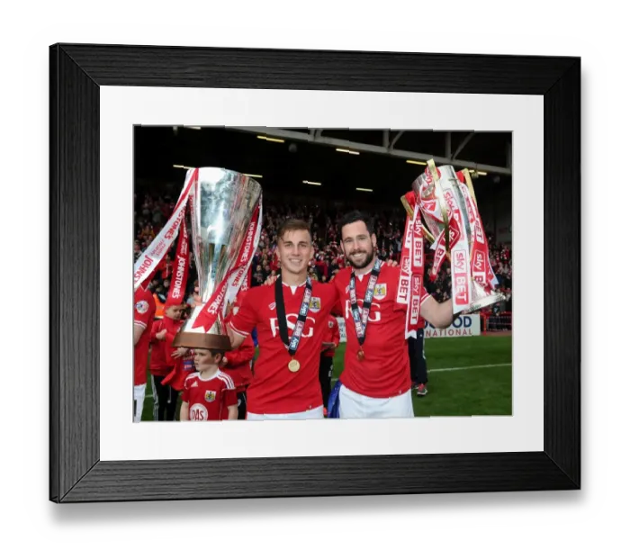 Framed Print : Bristol City Football Club: Joe Bryan and Greg Cunningham Lift Sky Bet League One and JPT Trophies, Ashton Gate, 03.05.2015 Framed Print : Bristol City Football Club: Joe Bryan and Greg Cunningham Lift Sky Bet League One and JPT Trophies, Ashton Gate, 03.05.2015