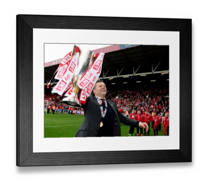 Framed Print : Steve Cotterill Celebrates Double Victory: Sky Bet League One and JPT Trophies with Bristol City