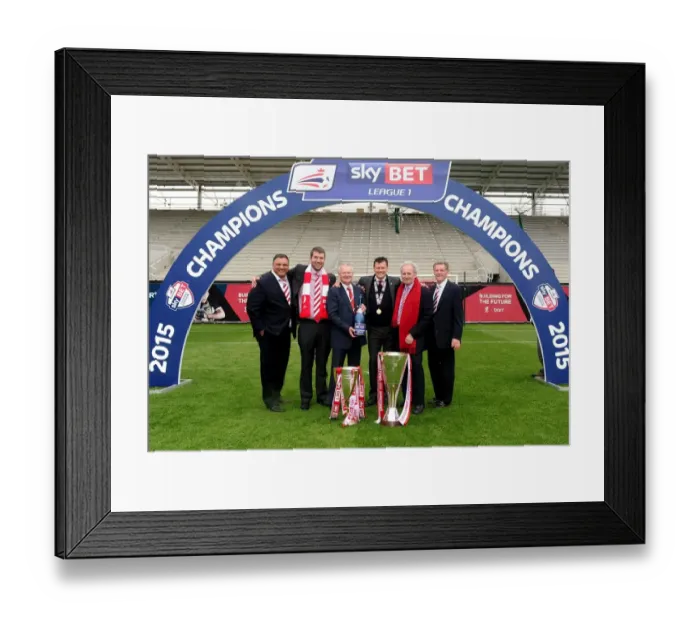 Framed Print : Bristol City FC: Steve Lansdown, Steve Cotterill and Directors Celebrate Double Success with Sky Bet League One and JPT Trophies (May 2015)