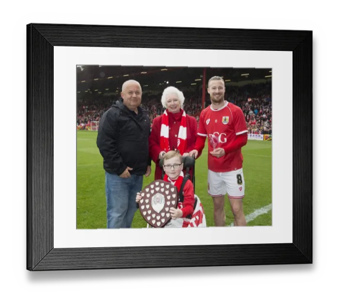 Framed Print : Bristol City: Oskar Wins Supporter of the Year at Ashton Gate (vs. Walsall, 03.05.2015)