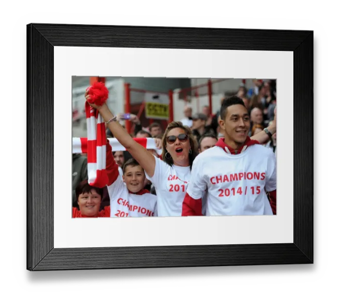 Framed Print : Bristol City FC: Ecstatic Fans Celebrate Promotion to Sky Bet Championship at Ashton Gate, 03.05.2015