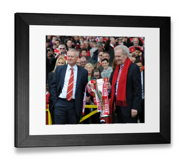 Framed Print : Bristol City FC: Steve Lansdown and Keith Dawe Celebrate League One Victory with the Trophy Framed Print : Bristol City FC: Steve Lansdown and Keith Dawe Celebrate League One Victory with the Trophy