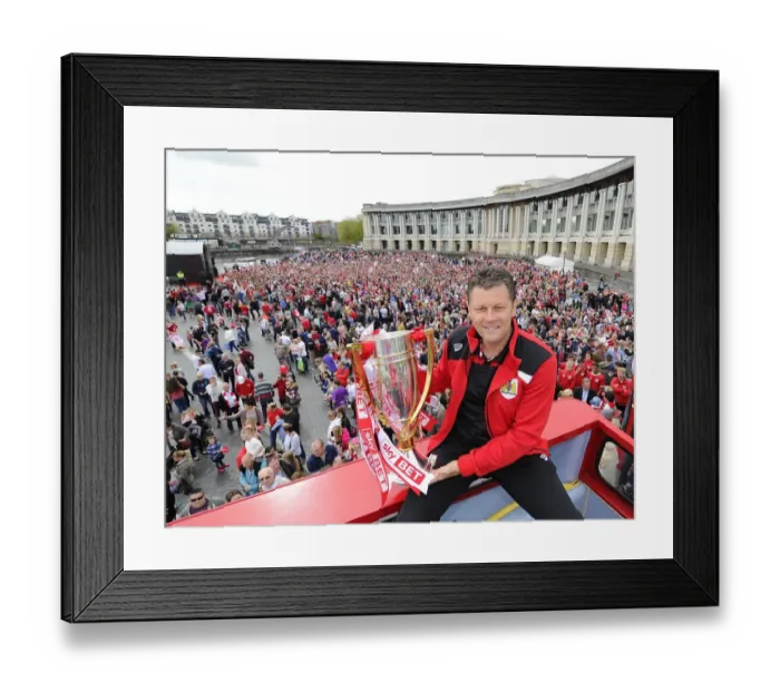 Framed Print : Bristol City FC's Glorious Championship Victory: Steve Cotterill and Jubilant Fans Celebrate with the Trophy Framed Print : Bristol City FC's Glorious Championship Victory: Steve Cotterill and Jubilant Fans Celebrate with the Trophy