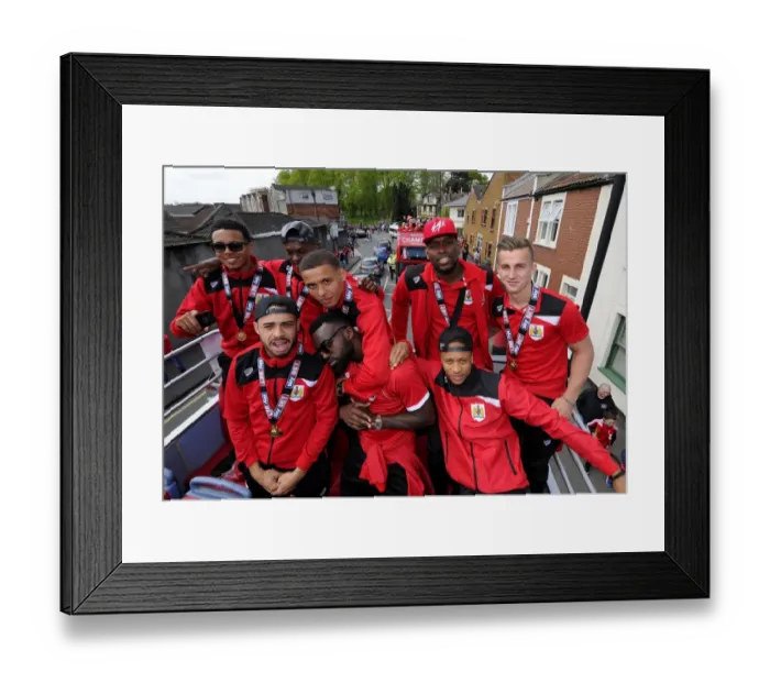 Framed Print : Bristol City FC Champions: Celebrating Promotion on Open Top Bus Tour (May 2015)