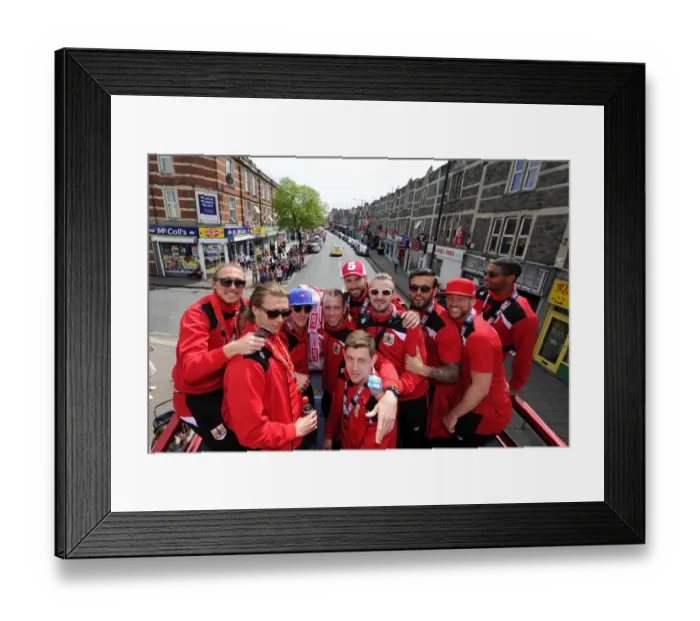 Framed Print : Bristol City FC Champions: Victory Bus Parade, May 2015 - Players Celebrate on Open Top Bus Framed Print : Bristol City FC Champions: Victory Bus Parade, May 2015 - Players Celebrate on Open Top Bus
