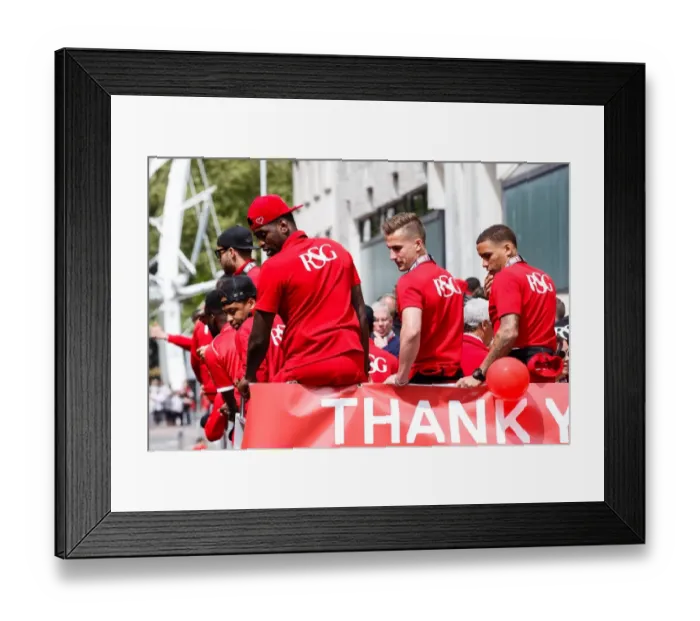 Framed Print : Bristol City Champions: Jay Emmanuel-Thomas, Joe Bryan, and James Tavernier Celebrate Promotion to Championship on Open Top Bus Parade Framed Print : Bristol City Champions: Jay Emmanuel-Thomas, Joe Bryan, and James Tavernier Celebrate Promotion to Championship on Open Top Bus Parade