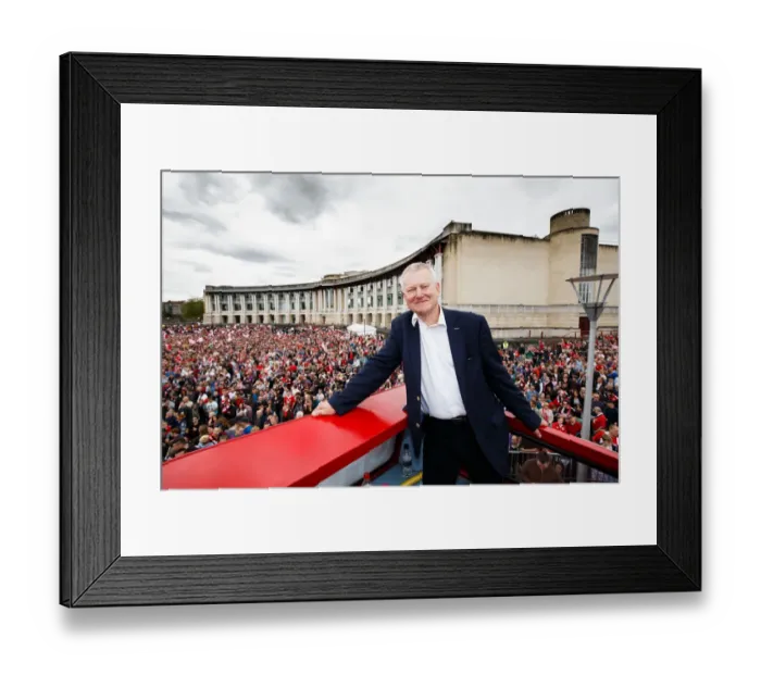 Framed Print : Champions Triumph: Throngs Gather for Bristol City's Open Top Bus Parade