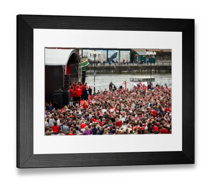 Framed Print : Bristol City FC: Champions Glory - Steve Lansdown Addresses Throngs at Sold-Out Bus Parade