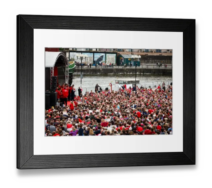 Framed Print : Champions Triumph: Steve Lansdown's Speech at Sold-Out Bus Parade - Bristol City FC's Double Victory Celebration