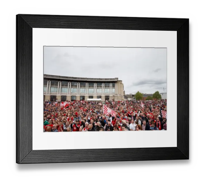 Framed Print : Thousands Rejoice: Bristol City's Double Title Victory and Promotion to Championship - Epic Bus Parade Framed Print : Thousands Rejoice: Bristol City's Double Title Victory and Promotion to Championship - Epic Bus Parade