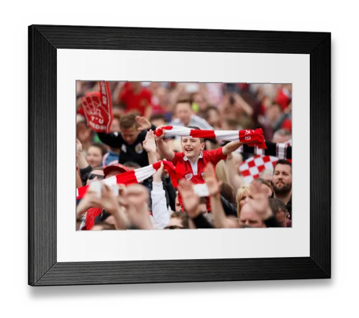 Framed Print : Thousands Celebrate: Bristol City's Double Title Win and Promotion to Championship in Epic Bus Parade
