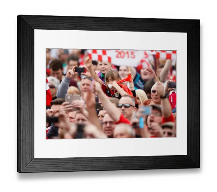 Framed Print : Thousands of fans pack Lloyds Amphitheatre during the Bristol City open top bus parade to celebrate winning both Framed Print : Thousands of fans pack Lloyds Amphitheatre during the Bristol City open top bus parade to celebrate winning both