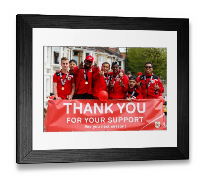 Framed Print : Bristol City Champions: Bryan, Reid, Emmanuel-Thomas, Tavernier, Kieran Agard, Derrick Williams, and Korey Smith Celebrate Promotion to Championship on Bus Parade Framed Print : Bristol City Champions: Bryan, Reid, Emmanuel-Thomas, Tavernier, Kieran Agard, Derrick Williams, and Korey Smith Celebrate Promotion to Championship on Bus Parade
