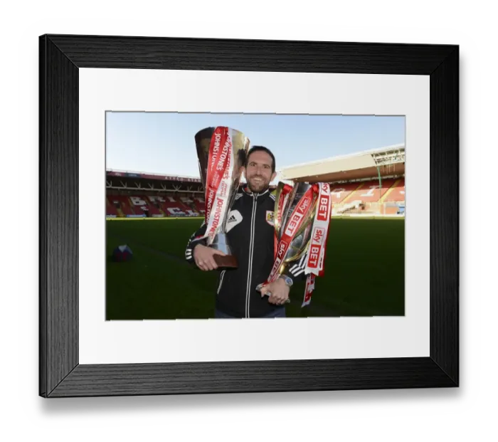 Framed Print : Bristol City Academy: Dougie Allward Captures Champions with Johnstone Paint Trophy and Sky Bet League One Trophies