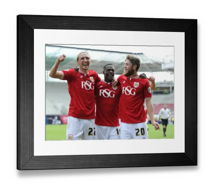 Framed Print : Triumphant Threesome: Agard, Ayling, and Burns Celebrate Double Delight in Bristol City's Promotion Push (3 May 2015) Framed Print : Triumphant Threesome: Agard, Ayling, and Burns Celebrate Double Delight in Bristol City's Promotion Push (3 May 2015)