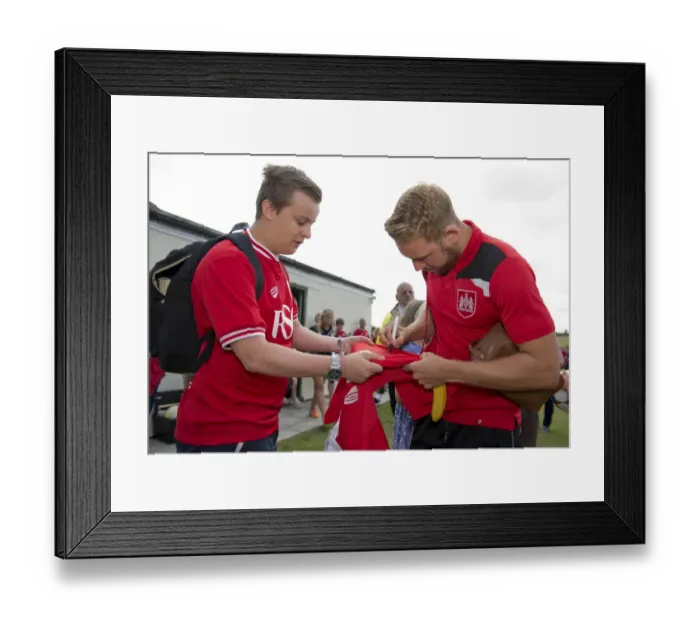 Framed Print : Bristol City Football Club: Scott Wagstaff Signs Shirt for Fan at Pre-Season Friendly against Brislington and Keynsham Town Framed Print : Bristol City Football Club: Scott Wagstaff Signs Shirt for Fan at Pre-Season Friendly against Brislington and Keynsham Town