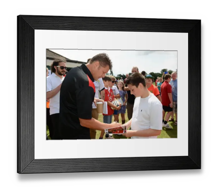 Framed Print : Steve Cotterill Signs Autograph for Fan at Bristol City's Community Match vs. Brislington and Keynsham Town Framed Print : Steve Cotterill Signs Autograph for Fan at Bristol City's Community Match vs. Brislington and Keynsham Town