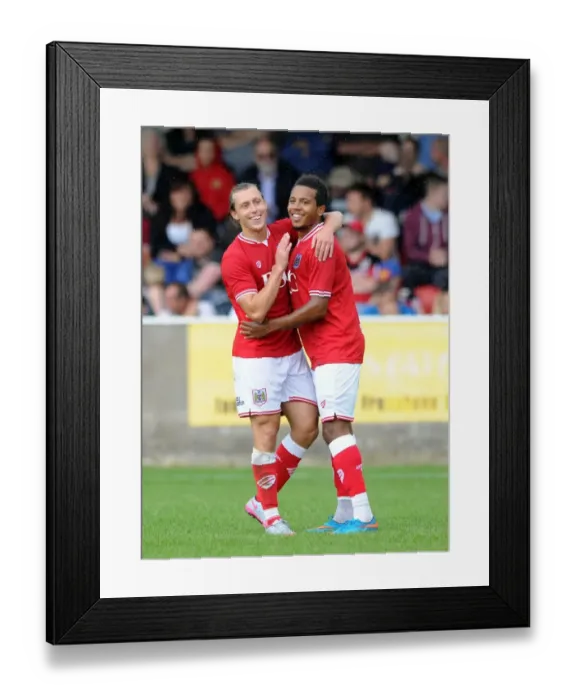 Framed Print : Bristol City's Korey Smith and Luke Freeman Celebrate Goal in Pre-Season Friendly against Keynsham Framed Print : Bristol City's Korey Smith and Luke Freeman Celebrate Goal in Pre-Season Friendly against Keynsham
