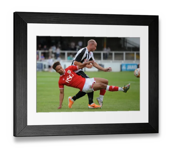 Framed Print : Bobby Reid Challenges for the Ball in Pre-Season Friendly: Bath City vs. Bristol City (2015) Framed Print : Bobby Reid Challenges for the Ball in Pre-Season Friendly: Bath City vs. Bristol City (2015)