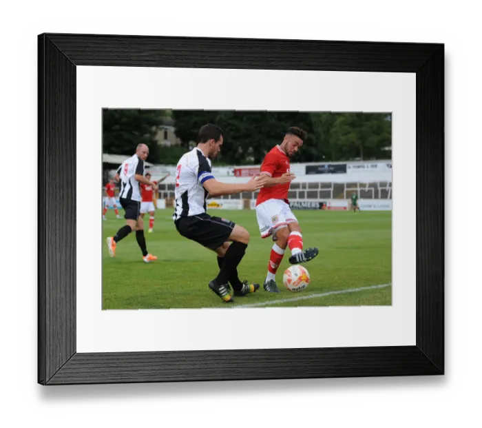 Framed Print : Derrick Williams vs. Andy Gallinagh: A Clash in Pre-Season Friendly Football at Twerton Park (Bath City vs. Bristol City, 10th July 2015) Framed Print : Derrick Williams vs. Andy Gallinagh: A Clash in Pre-Season Friendly Football at Twerton Park (Bath City vs. Bristol City, 10th July 2015)