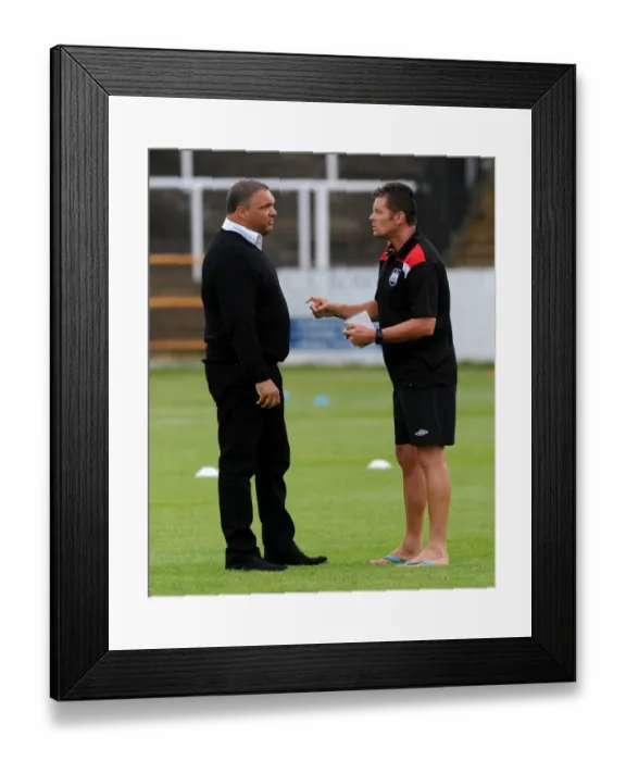 Framed Print : Bristol City FC: Ernie Arathoon and Steve Cotterill at Bath City's Twerton Park during Pre-Season Friendly (July 2015)