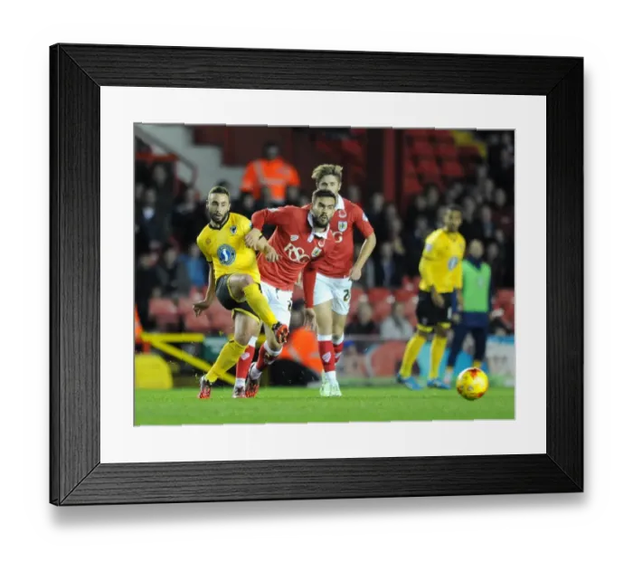 Framed Print : Marlon Pack of Bristol City Closes Down Sammy Moore of AFC Wimbledon during Johnstone's Paint Trophy Match Framed Print : Marlon Pack of Bristol City Closes Down Sammy Moore of AFC Wimbledon during Johnstone's Paint Trophy Match