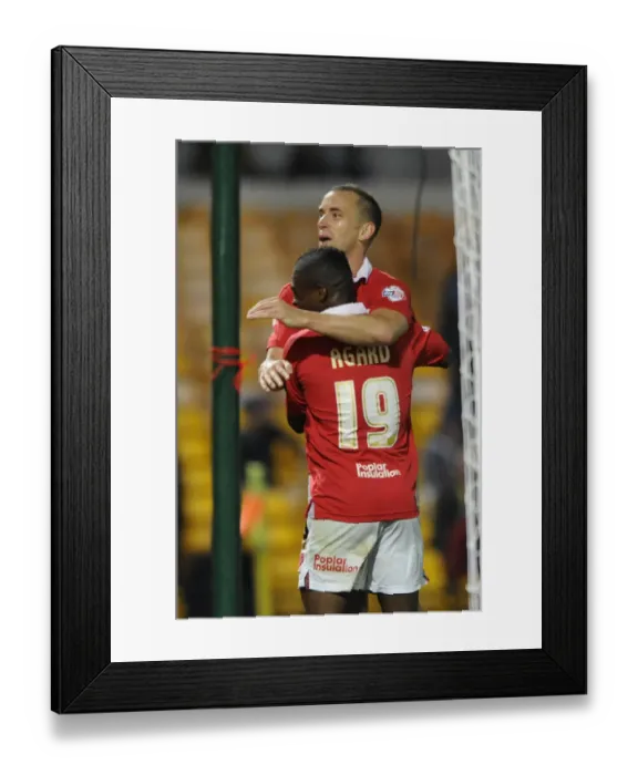 Framed Print : Bristol City Celebrate: Wilbraham and Agard's Goal Blitz at Port Vale's Vale Park, September 16, 2014