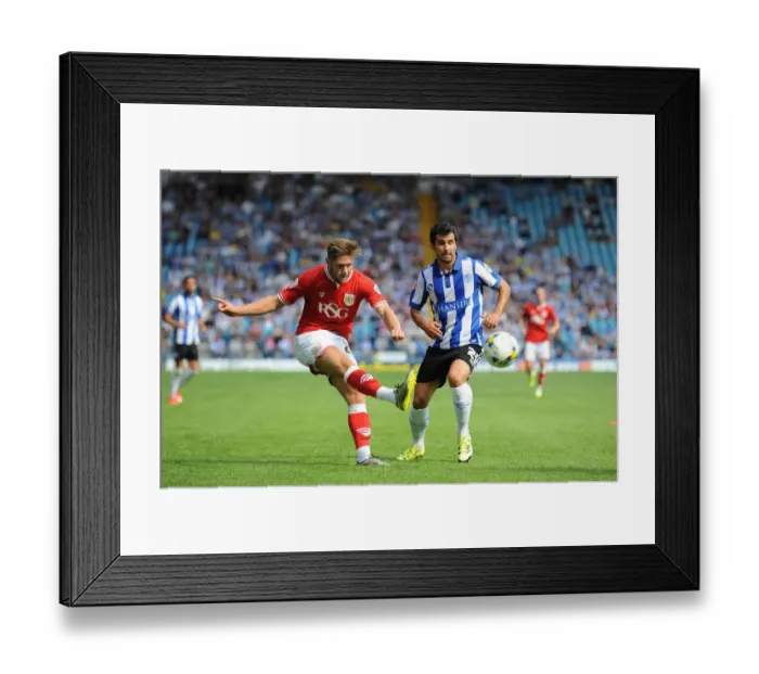Framed Print : Wes Burns Crosses Under Pressure: Sheffield Wednesday vs. Bristol City Championship Clash, August 2015