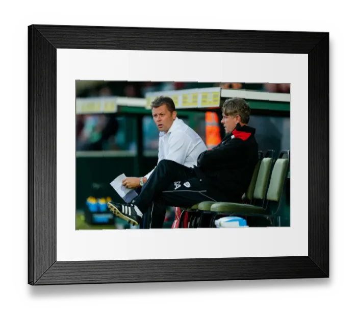 Framed Print : Bristol City Manager Steve Cotterill Watches Pre-Season Friendly at Huish Park (2015)