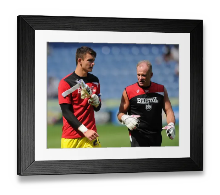 Framed Print : Max O'Leary and David Coles of Bristol City: A Pre-Match Conversation at Hillsborough Stadium (Sheffield Wednesday vs. Bristol City, Sky Bet Championship)