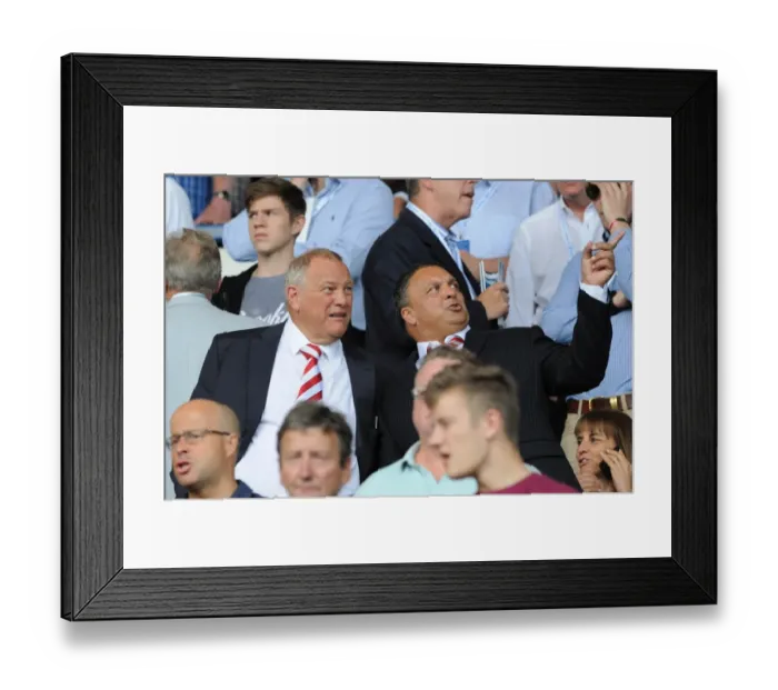 Framed Print : Chris Booy and Ernie Arathoon at Hillsborough Stadium: Bristol City's Chairman and Director Watch Sheffield Wednesday vs. Bristol City (August 8, 2015)