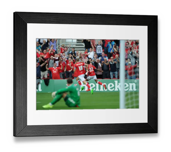 Framed Print : Bristol City's Jonathan Kodjia Scores the Opener Against Brentford at Ashton Gate, 2015 Framed Print : Bristol City's Jonathan Kodjia Scores the Opener Against Brentford at Ashton Gate, 2015