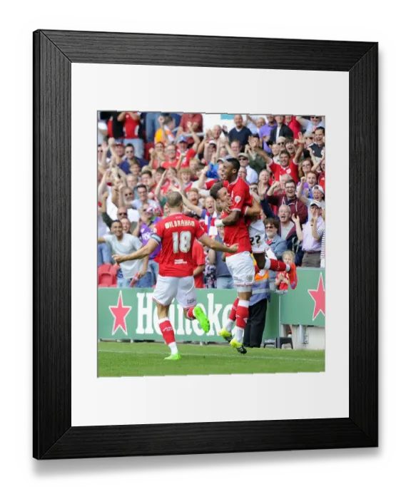 Framed Print : Jonathan Kodjia's Epic Goal Celebration: A Thriller from Ashton Gate (Bristol City vs Brentford) Framed Print : Jonathan Kodjia's Epic Goal Celebration: A Thriller from Ashton Gate (Bristol City vs Brentford)