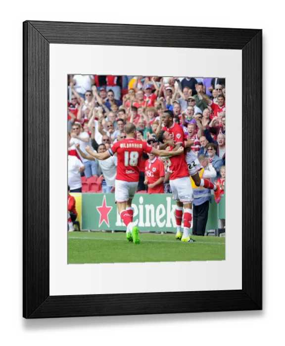 Framed Print : Jonathan Kodjia's Epic Goal Celebration: A Thrilling Moment at Ashton Gate (Bristol City vs Brentford) Framed Print : Jonathan Kodjia's Epic Goal Celebration: A Thrilling Moment at Ashton Gate (Bristol City vs Brentford)