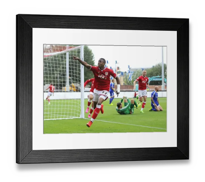 Framed Print : Jonathan Kodjia's Thrilling Goal Celebration: Bristol City vs. Brentford, Sky Bet Championship 2015