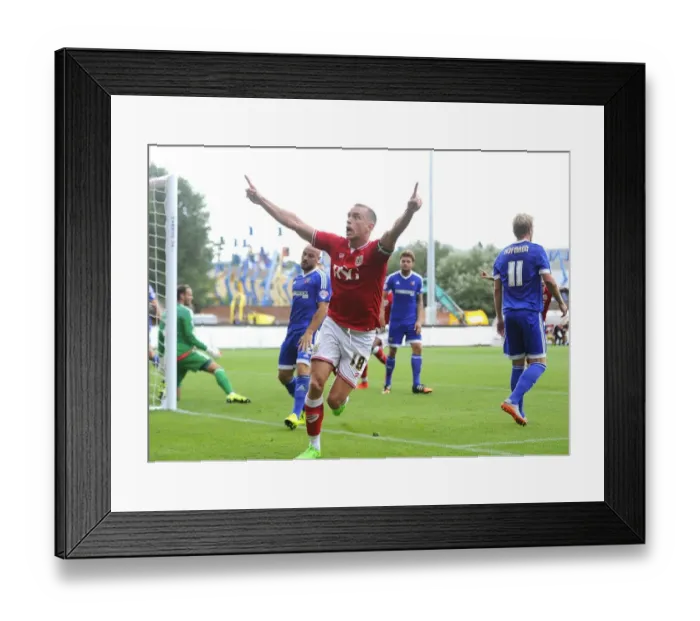 Framed Print : Aaron Wilbraham's Thrilling Goal Celebration: Bristol City's Triumphant Victory Over Brentford in Sky Bet Championship