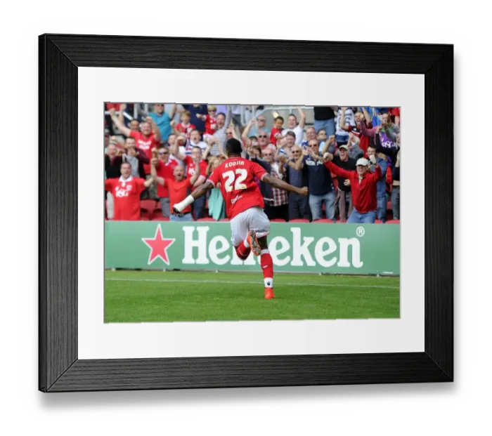 Framed Print : Thrilling Moment: Jonathan Kodjia's Euphoric Goal Celebration for Bristol City against Brentford, Sky Bet Championship