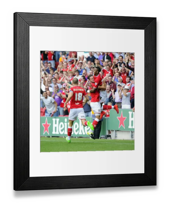 Framed Print : Bristol City Celebrates Goal Against Brentford: Kodjia and Williams Rejoice