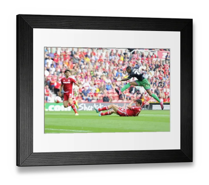 Framed Print : Jonathan Kodjia's Shot at Riverside Stadium: Middlesbrough vs. Bristol City, Sky Bet Championship Framed Print : Jonathan Kodjia's Shot at Riverside Stadium: Middlesbrough vs. Bristol City, Sky Bet Championship