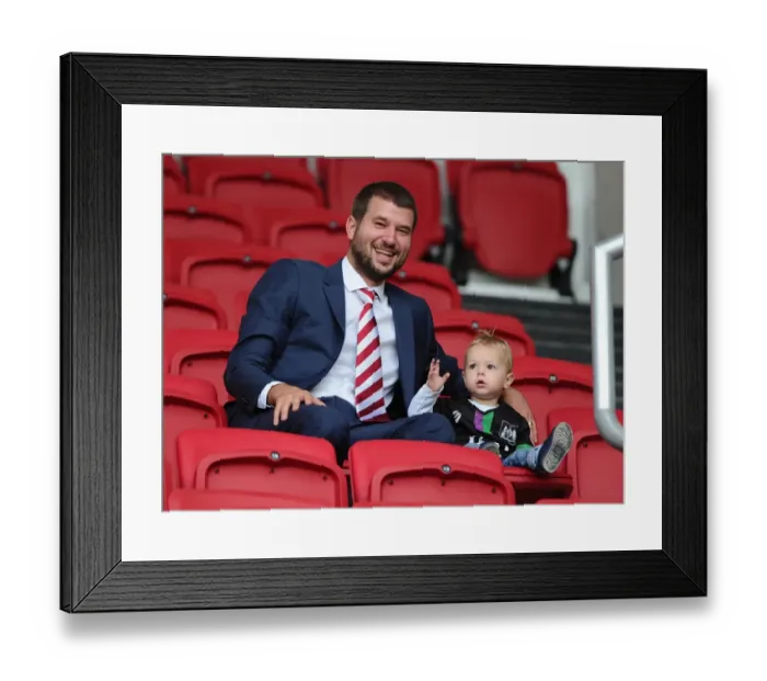 Framed Print : Jon Lansdown and Child at Bristol City vs Burnley Match, 2015