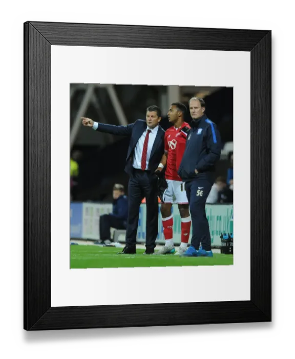Framed Print : Steve Cotterill Conferencing with Liam Moore: Bristol City vs Preston North End, Sky Bet Championship, 2015