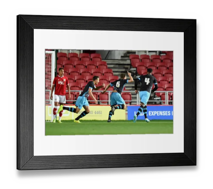 Framed Print : Young Striker's Thrilling Goal: Bristol City U21 vs Sheffield Wednesday U21, Ashton Gate Stadium