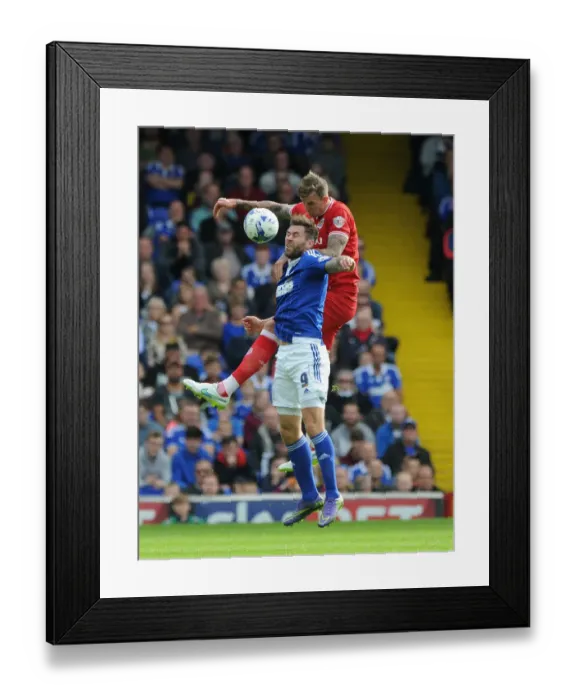 Framed Print : Aden Flint vs Daryl Murphy: Heading Battle at Portman Road, Ipswich Town vs Bristol City, Sky Bet Championship