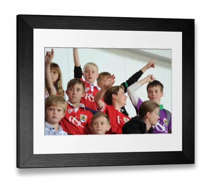 Framed Print : Young Bristol City Fans Cheering at Ashton Gate during Bristol City vs MK Dons, Sky Bet Championship Match