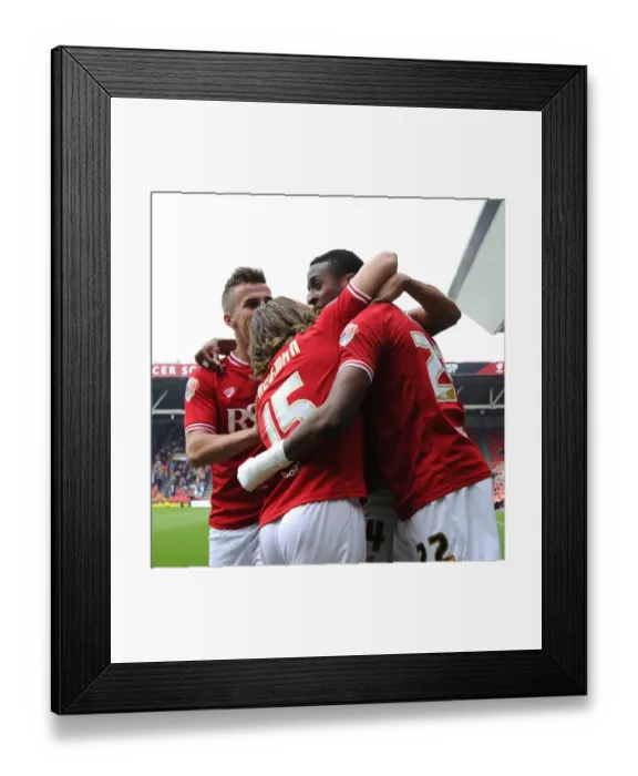 Framed Print : Bristol City Celebrate: Kodjia, Reid, Freeman, Bryan's Goal Blitz (Sky Bet Championship: Bristol City vs MK Dons) Framed Print : Bristol City Celebrate: Kodjia, Reid, Freeman, Bryan's Goal Blitz (Sky Bet Championship: Bristol City vs MK Dons)