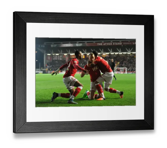 Framed Print : Bristol City Celebrates Goal: Wilbraham, Kodjia, and Williams