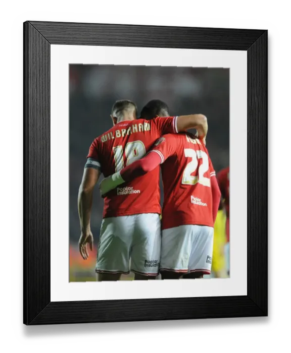 Framed Print : Bristol City's Wilbraham and Kodjia Celebrate Goal Against Nottingham Forest Framed Print : Bristol City's Wilbraham and Kodjia Celebrate Goal Against Nottingham Forest