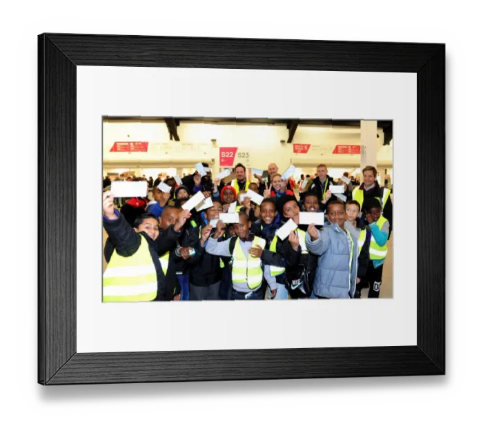 Framed Print : Excited Students Show Off Match Tickets at Ashton Gate Stadium - Bristol City vs. Nottingham Forest, Sky Bet Championship Framed Print : Excited Students Show Off Match Tickets at Ashton Gate Stadium - Bristol City vs. Nottingham Forest, Sky Bet Championship